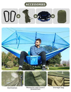 260x140cm Camping Hammock Double Size Parachute with Mosquito Net Rain Fly Tarp Lightweight for Hiking Travel