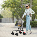 Animals stroller for small dogs and cats, foldable, with cup holder, 4 wheels, breathable mesh, large capacity, gray/blue/pink/black