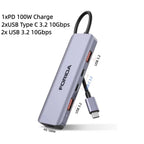 FORIDA USB Hub Type C 10Gbps USB C Splitter PD 100W Power Charging USB 3.2 Gen2 Adapter for Laptop MacBook Desktop Tablet