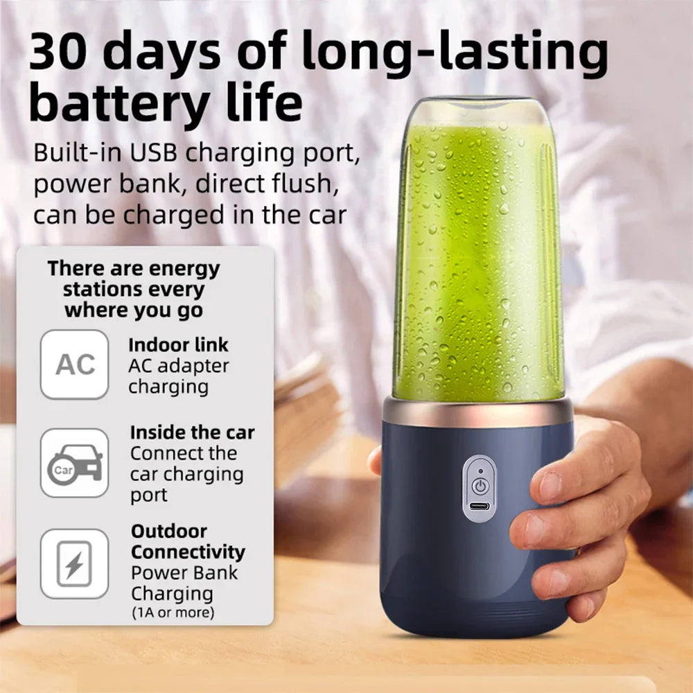 6 Blades Electric Juicer Cup with 2 Cups For Travel Portable Juicer Mixer Usb Charge Fresh Fruit Juice Personal Blender Smoothie