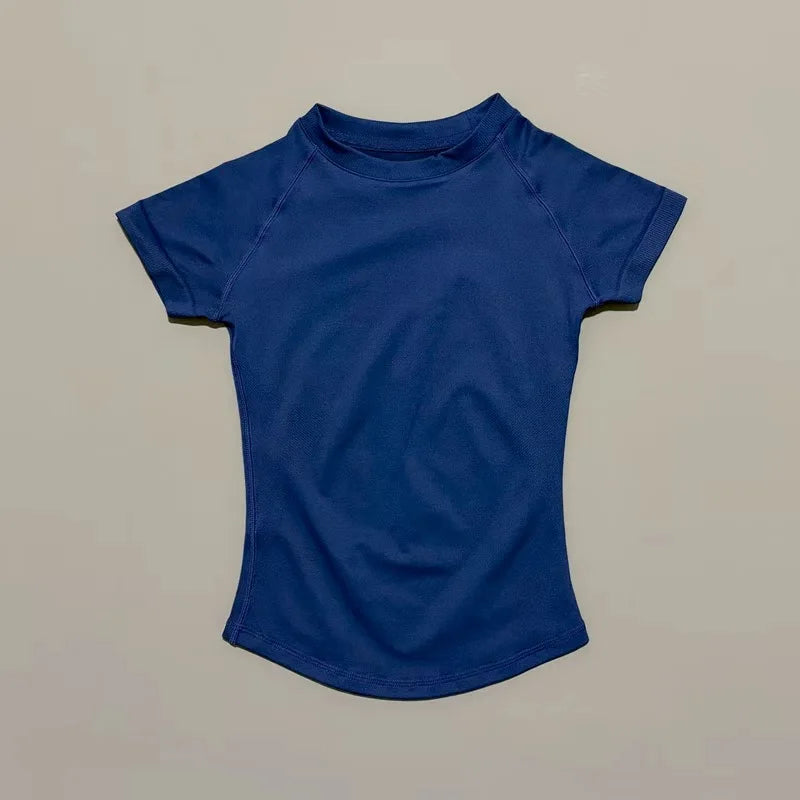Sport Short Sleeve Top Women Running Sports T Shirt Summer Short Sleeve Round Neck Breathable Gym Vest Yoga Fitness Top