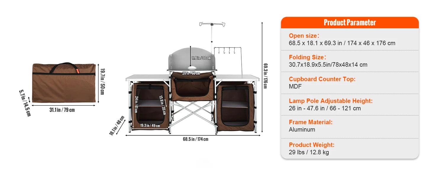 SucceBuy Camping Outdoor Kitchen Table Cabinet Foldable Folding Cooking Storage Rack Aluminum Alloy Bracket for BBQ Picnic