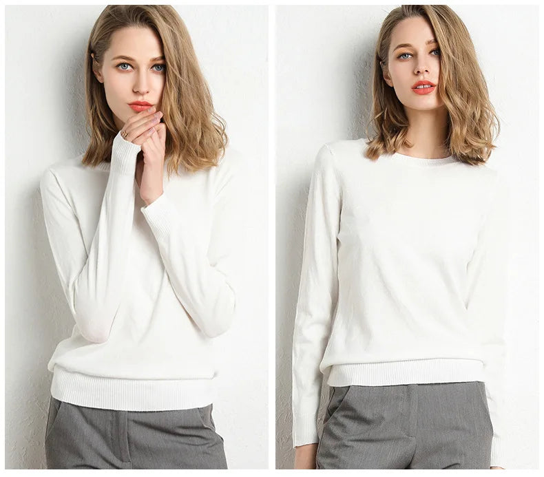 Women Slim O-Neck Pullover Cashmere Wool Blending Sweater Autumn And Winter Long-Sleeved Knit Bottoming Shirt Large Size 2024