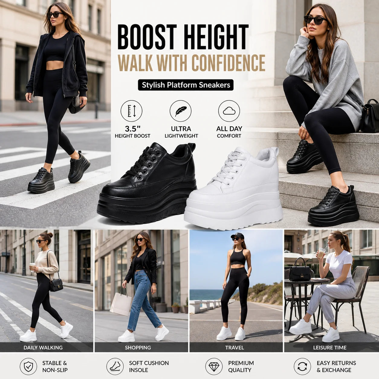Fujin 13cm 2025 Genuine Leather Platform Wedge Flats Shoes Chunky Sneaker Casual Comfy High Brand Fall Autumn Walking Shoes