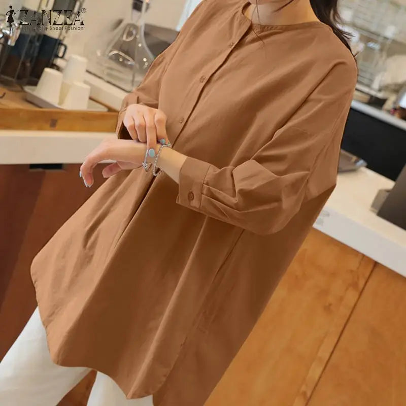 ZANZEA Fashion Autumn Long Sleeve Blouse Women Baggy Shirt Elegant Solid OL Work Tops Causal Loose Holiday Work Blusas Mujer