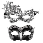 Set of 2, Couple's Elegant Black Lace Masquerade Masks for Costume Parties