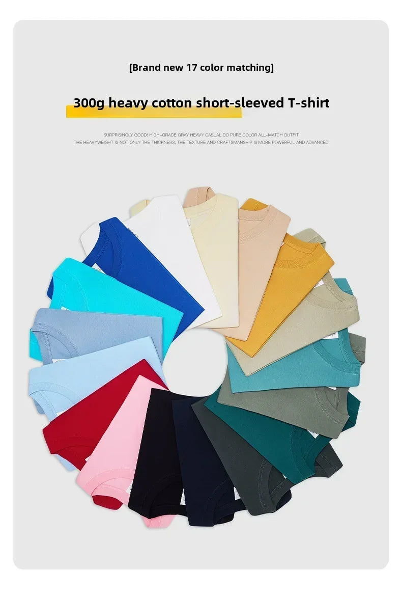 Summer Cotton Heavy Duty 300grams American Pure Cotton Short Sleeves T-shirt Men Casual Base Top Oversized T Shirt