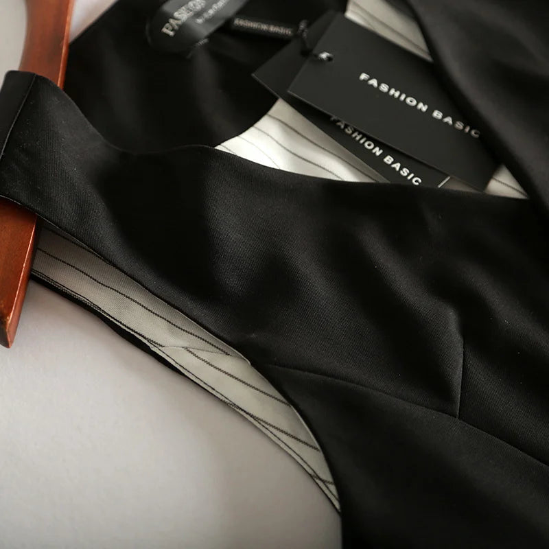 #0709 Spring Autumn Suit Vest Women Sleeveless Jacket Short Office Vest Coat Slim Single Breasted Vest Waistcoat Female Black