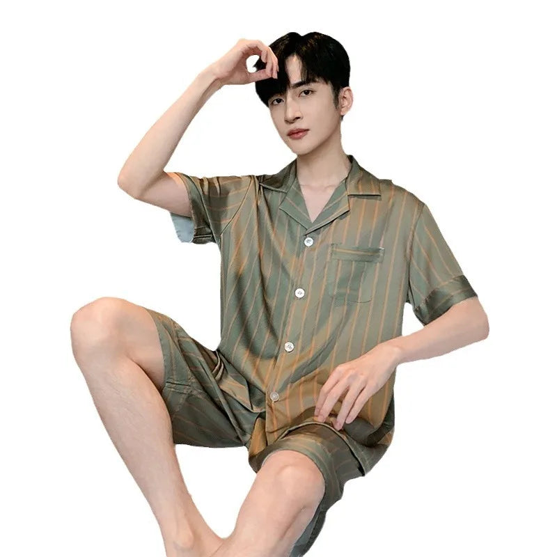 New men's summer summer thin ice silk short-sleeved shorts pajamas teenagers can wear a home service suit