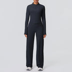 2pieces Quick Drying Sports Fitness Clothing Yoga Set Women Yoga Zipper Long Dleeves High Waisted Breathable Wide Leg Pants Set