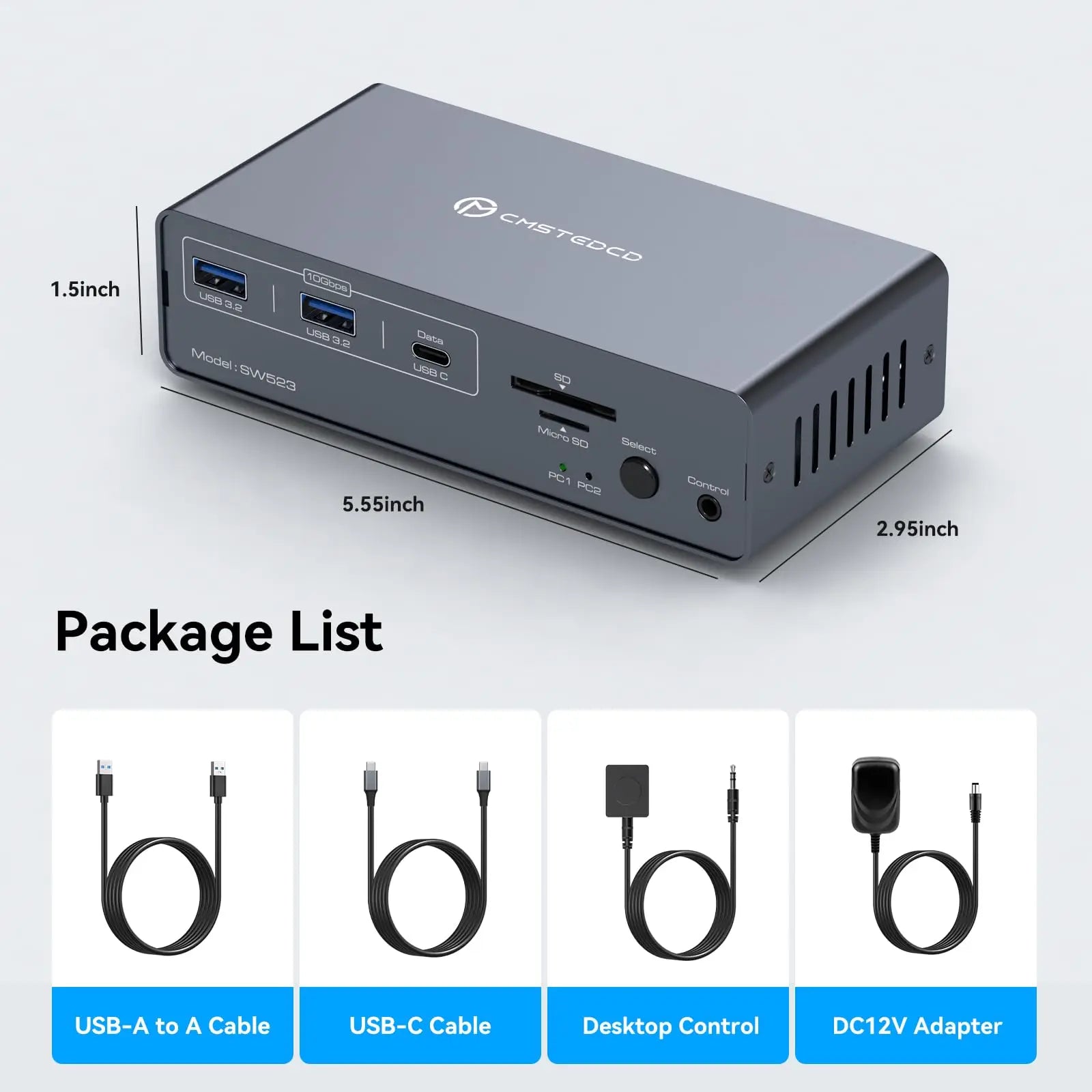 KVM Docking Station 4K120Hz Displayport USB C KVM Switch 2 Monitors 2 Computers,with 10Gbps USB 3.2 ports SD/microSD Card Slots