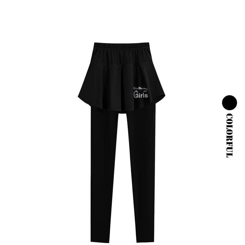 DRUR Women's 2-in-1 Sports Skirt Pants Pocket High Waist Yoga Women’s Sports Leggings Gym Running Tennis  Yoga Pants Y2K