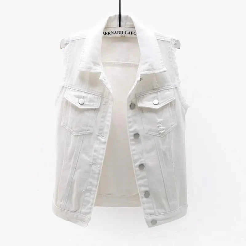 Fashion Denim Vest Women's Cropped Spring Summer Sleeveless Tops Short Jackets Waistcoat Top Outerwear Jean Cowboy Female