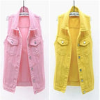Fashion Denim Vest Women's Cropped Spring Summer Sleeveless Tops Short Jackets Waistcoat Top Outerwear Jean Cowboy Female
