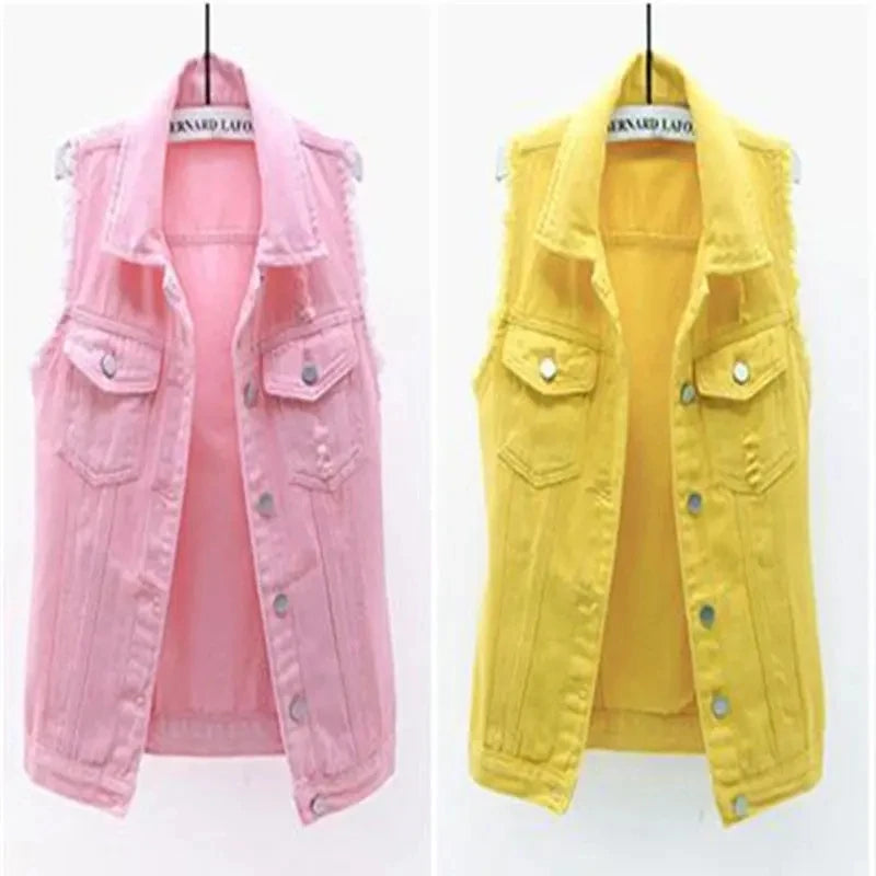 Fashion Denim Vest Women's Cropped Spring Summer Sleeveless Tops Short Jackets Waistcoat Top Outerwear Jean Cowboy Female