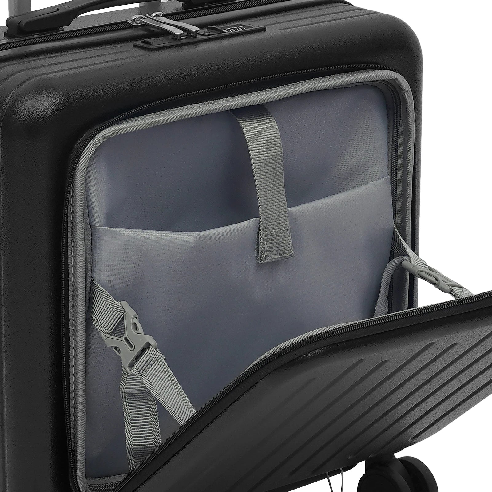 Carry on Luggage Scooter Suitcase Trolley Case 18"ABS Shell Cabin Luggage Front Open Compartment Multifunction Wheels Expandable