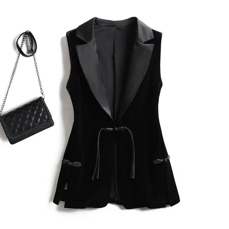Black Velvet Vest Jacket For Women Sleeveless Blazer Fashion 2026 Spring And AutumnSuit Tank Top  Retro Waistcoat Z2338 Main image