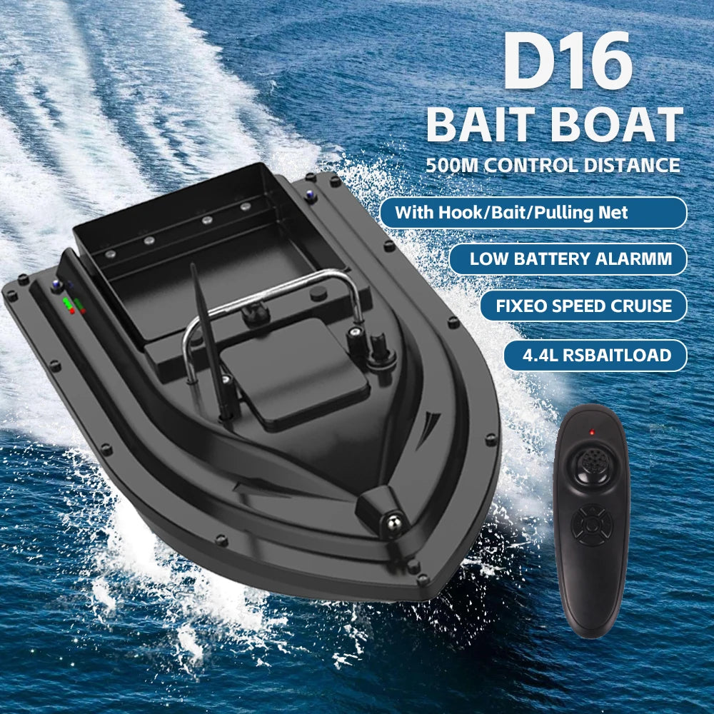 D16 Fishing Bait Boat with Single Bait Containers Automatic Bait Boat with Remote Control with 400-500M Remote Range 12000mAh