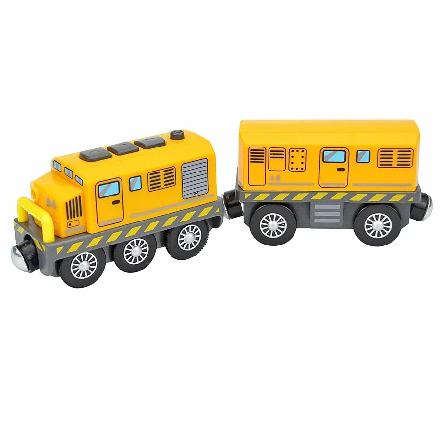 Magnetic Electric Train Car Locomotive Wooden Track Slot Diecast Railway With Two Carriages Train Wood Kid Toy Biro Leduo Track