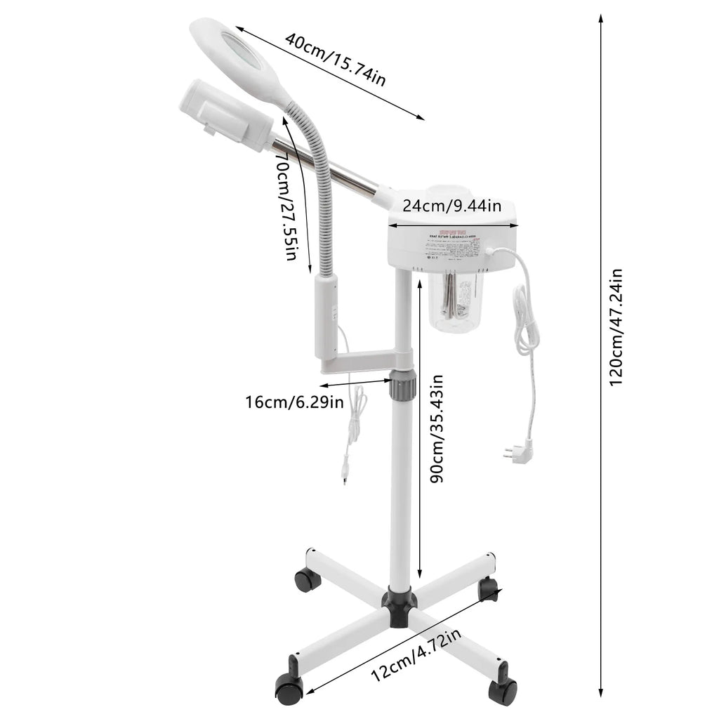 Dampfgerät für Gesicht, 2-in-1-Kombination, Zerstäuber, Ozon, Salon, Spa, Lupe, Luftbefeuchter mit LED-Lupenlampen, für Schönhei