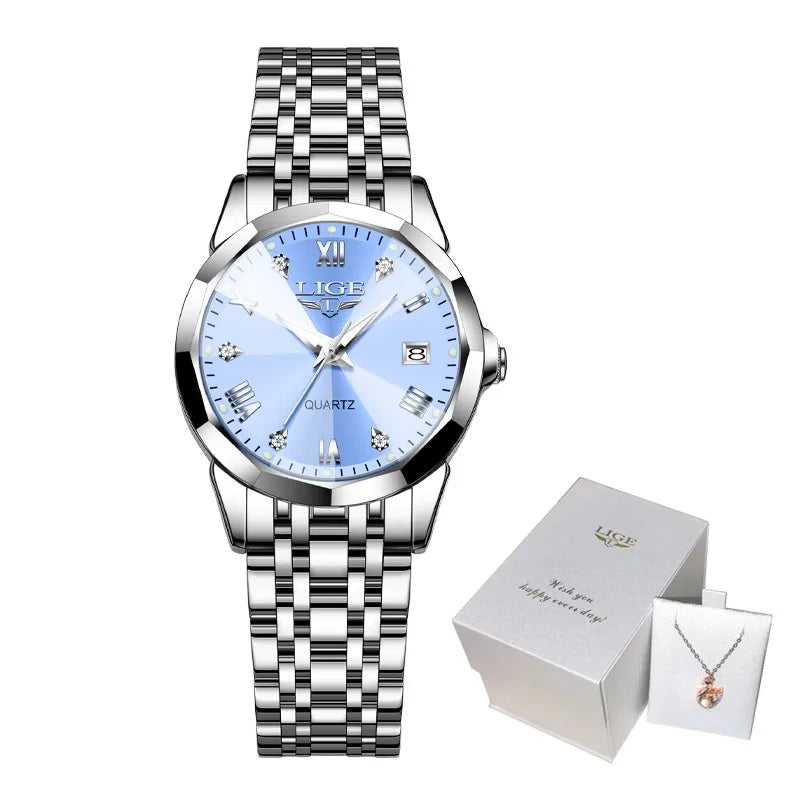 LIGE Elegant Ultrathin Nordic Simple Style Quartz Movement Women's Wristwatch Fashion Stainless Steel Bracelet Belt Woman Watch