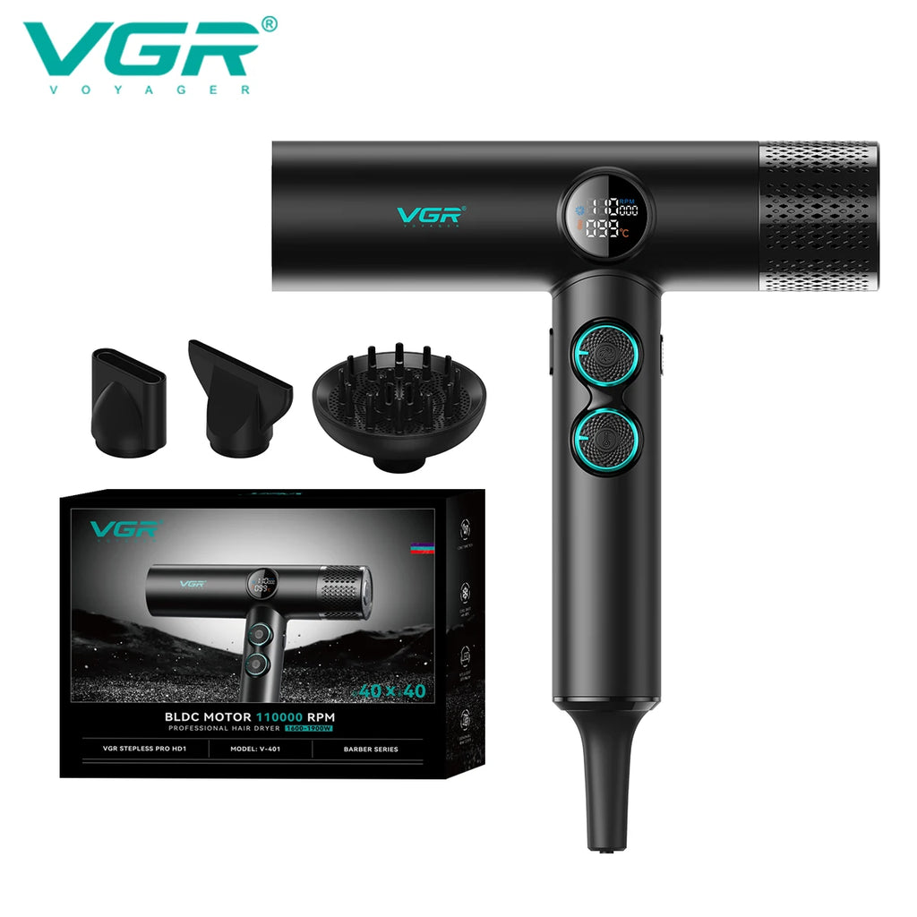 VGR Hair Dryer Professional Hair Dryer BLDC Motor Hair Styling Blow Dryer Machine 110000 RPM Negative Ion Salon Air Blower V-401