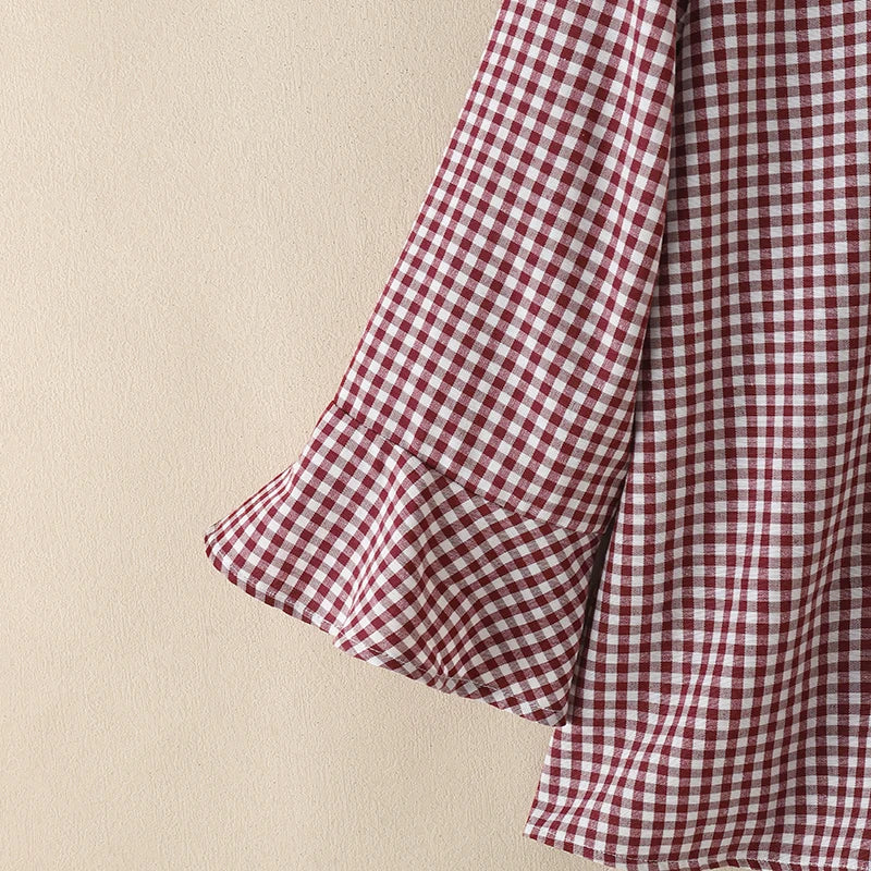 ZANZEA Women Summer Plaid Patchwork Blouse 3/4 Flare Sleeve Cut Out Tops Casual Loose Shirt Retro Chemise Female Work Blusas
