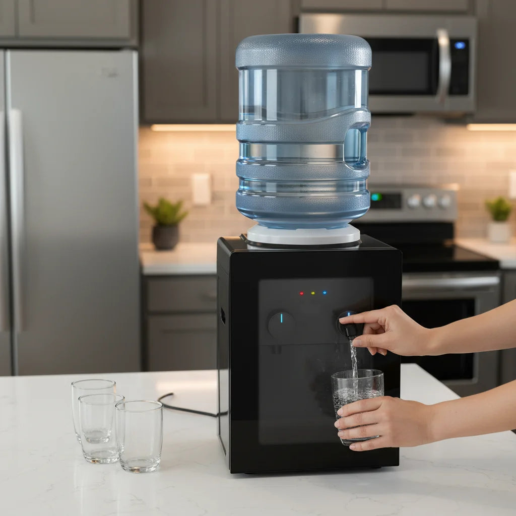 Compact Electric Water Cooler Fast Heating Hot Cold Desktop Dispenser with Removable Basin for Home Office Bedroom Use Main image