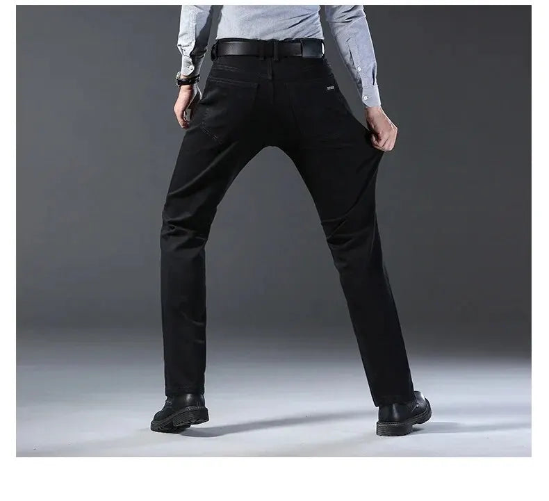Wthinlee New Business Men's Jeans Casual Straight Stretch Fashion Classic Blue Black Work Denim Pant Trousers Male  Clothing