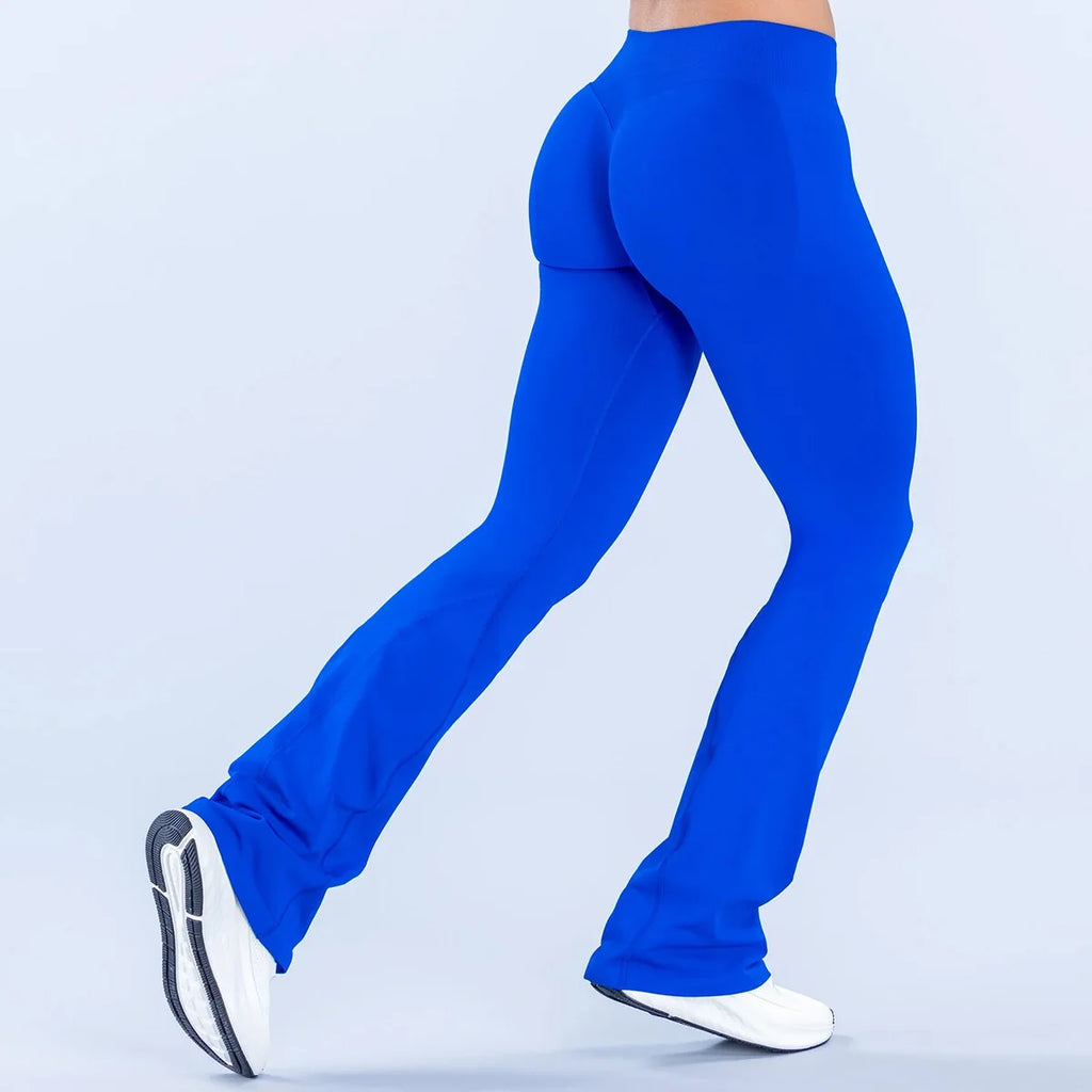 Flares Legggings Seamless Mid To Low Waistband Glute Contouring Wide Leg Pants Scrunch Booty Fitness Yoga Gym Flared Leggings
