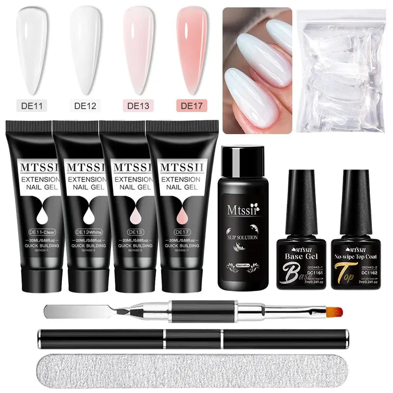 24PCS/Set 20ml Poly Naili Extension Gel  Kit Mini UV Lamp Sealer With Base Top Coat Professional Poly UVNail Gel Kit Starter Kit