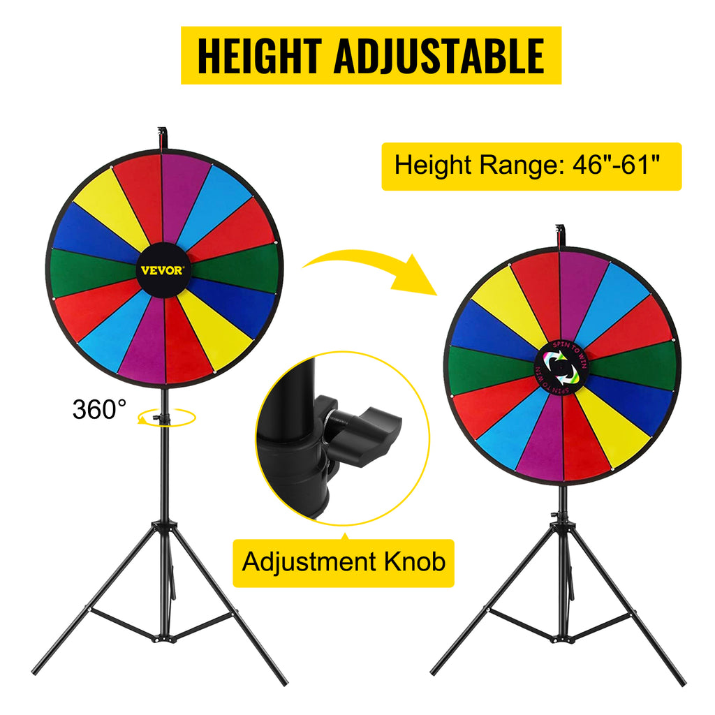 SucceBuy 18 Inch Tabletop Color Prize Wheel w/ Folding Tripod Floor Stand 14 Slots Dry Erase for Win Fortune Spinning Stand Game