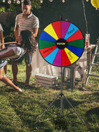 SucceBuy 18 Inch Tabletop Color Prize Wheel w/ Folding Tripod Floor Stand 14 Slots Dry Erase for Win Fortune Spinning Stand Game